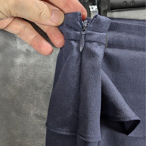 August Silk Skirt Womens 12 Asymmetrical Tiers Ruffles Blue Polyester Short - Picture 6 of 10